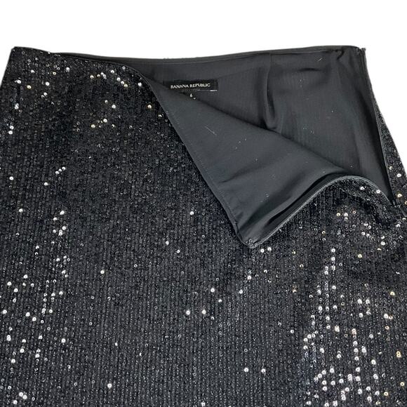 Banana Republic Size 6 Black Sequin Mini Skirt Side Zip Double Lined Holiday - Picture 7 of 10